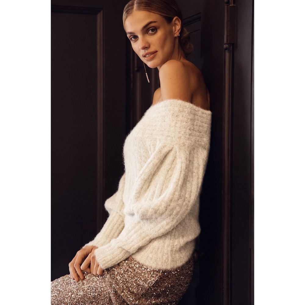 Pilcro by Anthropologie Off-Shoulder Batwing Sweater White S Wool Blend $148
